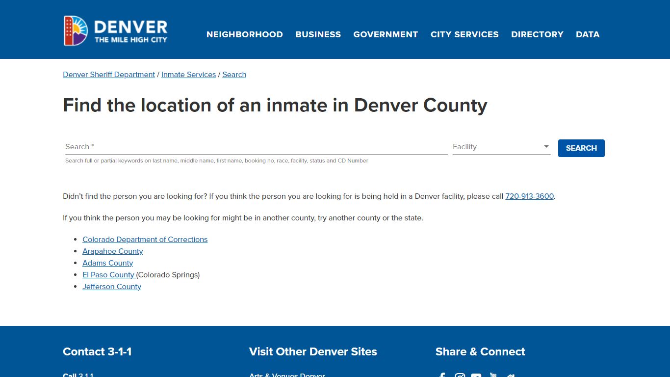 Inmate Search | City and County of Denver