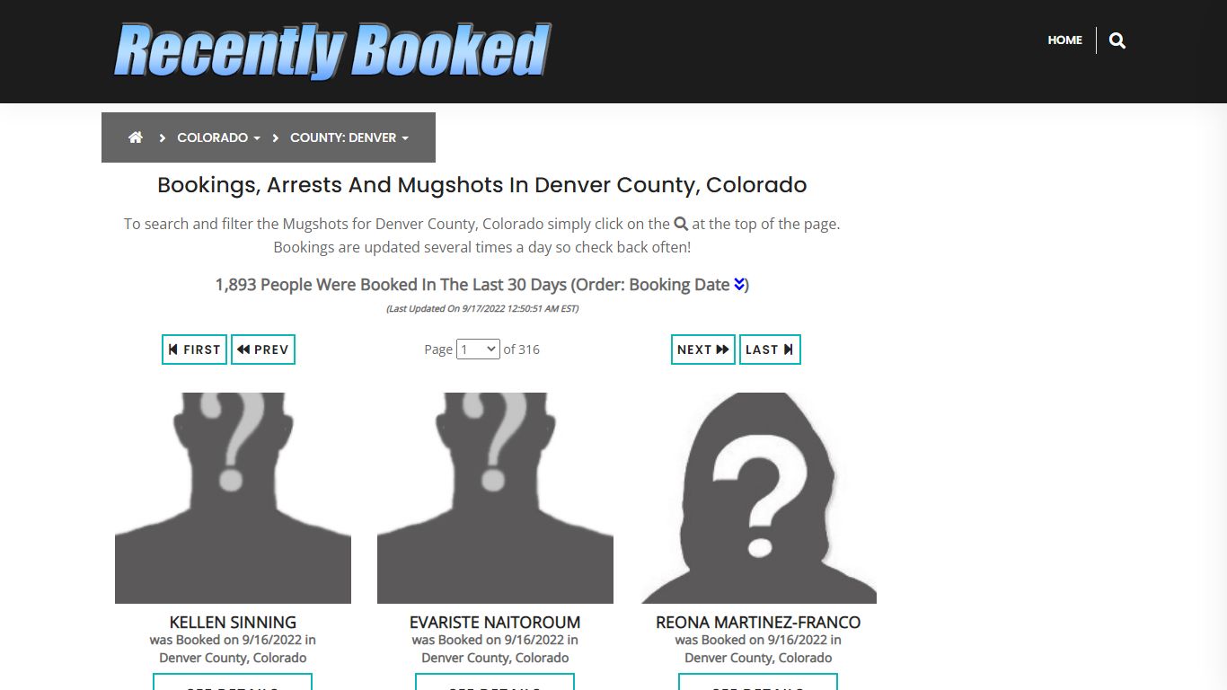 Recent bookings, Arrests, Mugshots in Denver County, Colorado